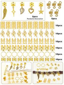 70件合金混搭风格发圈套装，DIY脏辫发饰，发珠，辫子发圈，波西米亚风发饰，辫子饰品，适合女性，音乐节派对（情人节）