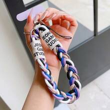 Correa de muñeca de cordón trenzado de nailon de colores, llavero de cuerda sólida de color contrastante corto - Multicolor - Ver 10