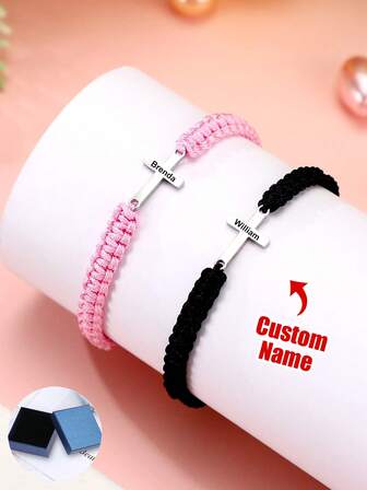 2 piezas Pulseras cruzadas trenzadas con nombre personalizado para parejas, múltiples estilos opcionales, regalo ideal para parejas/amigos, perfecto para el Día de San Valentín/aniversarios, adecuado para uso diario y ocasiones especiales