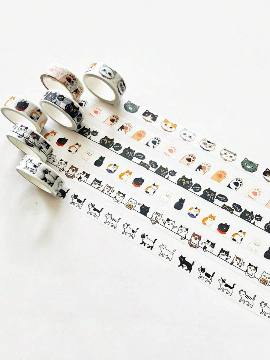 1 Roll Cute Cat Decorative Washi Tape, Suitable For Scrapbooking, Planner Decoration, Stationery - Multicolor - View 1