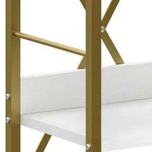 BALCONERA 6-Tier Industrial Tall Shelving Unit – Floor-Standing Wooden Shelving Unit With Metal Frame & 4 Hooks, Pure White | Storage Unit For Living Room & Home Office - 白色+金色 - 查看 4