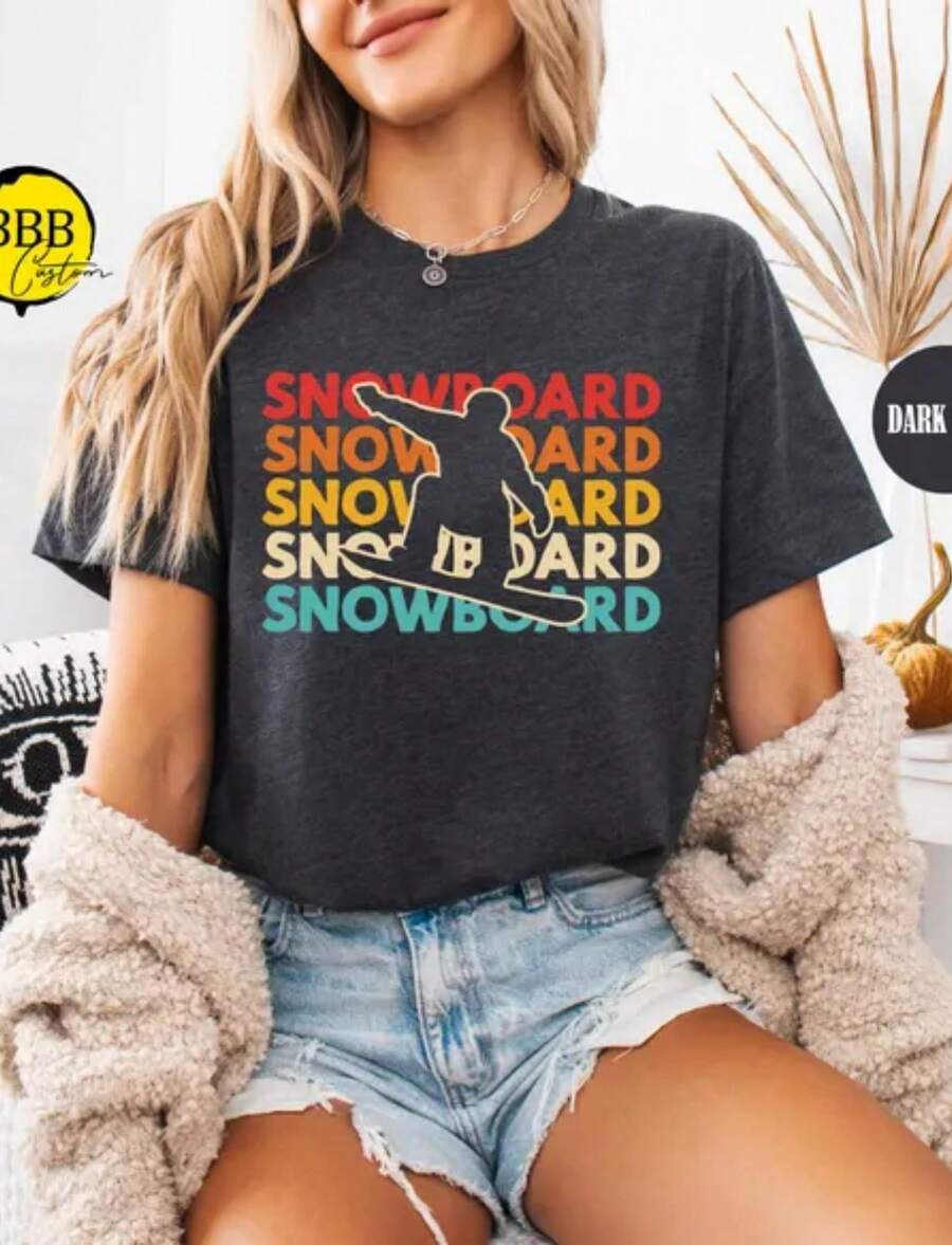 Colorful Snowboard Shirt_ Funny Winter Sports Tee, Snowboarder Gift - màu đen - Xem 1