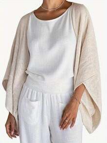 Shrug Cardigan For Women Fashionable Lightweight Solid Color Open Front Loose Cover Up - 白色 - 查看 4