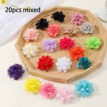Cute Small Chiffon Flower Hair Clip, Full Satin Ribbon Hairpin, Children Girls Hair Accessory, Holiday Gift, Photo Prop - 彩色 - 查看 14