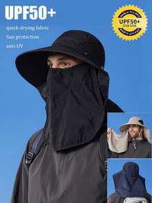 1pc Unisex Large Brim Sun Hat, Summer Outdoor Casual Wide Brim Polyester Sun Protection Neck Cover Fishing Hat