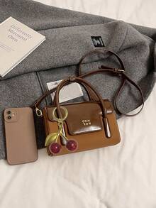 Faux Suede & PU Patchwork Luxurious Handbag, Fashionable Tote Bag, Retro Red Color Crossbody Shoulder Bag - Multicolor - View 3