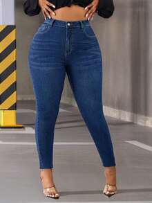 Quần jeans denim dáng ôm cạp cao cỡ lớn, chất liệu co giãn, dài đến mắt cá chân, được thiết kế dành cho phụ nữ. - Màu xanh lam - Xem 6