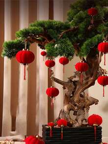 30/16个植绒红灯笼 DIY迷你吉祥吊灯，中国新年灯笼，DIY福字红灯笼摆件，婚礼派对装饰，中国春节新年礼物，家居装饰，场景装饰，主题派对装饰