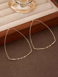 2pcs/Set Minimalist Delicate Line Geometric Triangle & Circle Hoop Earrings, Fashionable Jewelry Accessories, Great Gift - Yellow Gold - View 2