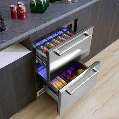24" Undercounter Refrigerator, 2 Drawer Wine Refrigerator With Different Temperature, 4.87 Cu.Ft. Capacity, Waterproof Indoor And Outdoor Under Counter Drawer Fridge For Home And Commercial Use