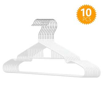 10个带肩槽的防滑植绒衣架，经久耐用，适合家用衣柜收纳