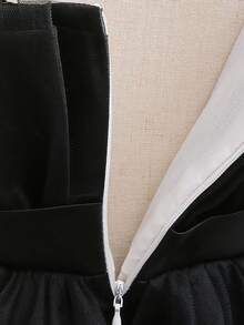 纯色蝴蝶结装饰薄纱优雅连衣裙，适合生日派对，不含头饰 - 黑色 - 查看 9