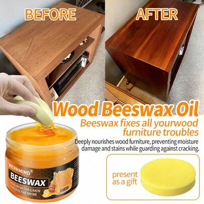 2.89oz Acondicionador y Pulidor de Madera con Cera de Abeja - Renueva y Restaura el Brillo en Muebles de Madera, Elimina Manchas, Cera Pulidora con Aceites Esenciales - Incluye Aplicador de Esponja - Cera de Abeja para Pulir Muebles y Pisos de Madera Dura - Producto Esencial para el Hogar para Revivir el Lustre en Diversos Artículos de Madera