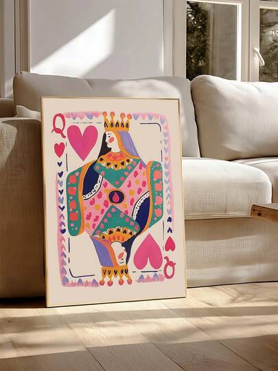 1 pieza Póster de naipes de colores, arte de pared de póker de la Reina de Corazones de moda, póster de lectura rosa moderno, decoración de pared con cita "Eres hermosa", pintura en lienzo de tarjeta de biblioteca universitaria, adecuado para dormitorio, sala de estar, cocina, dormitorio, regalo ideal para amigos, decoración de pared, decoración del hogar, decoración de habitación, arte de pared en lienzo, póster, arte de pared enmarcado, marco opcional