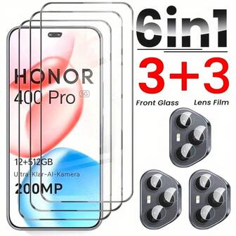 6-In-1 Tempered Glass Set - 3pcs Screen Protectors + 3pcs Camera Lens Protectors - Compatible With Honor 400/400 Pro/400 Lite - 9H Hardness, Ultra-Clear, Bubble-Free