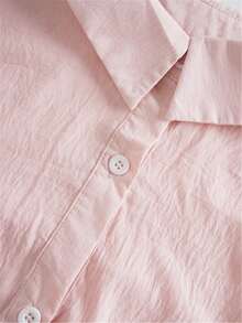Women's Plus Shirt Solid Color Daily Casual Long Sleeve Bishop Sleeve Shirt Collar Regular Tops Daily Patchwork Buttons - Pink - View 5