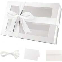 Large White Gift Box With Window, 13.5x9x4.1 Inches Clear Gift Box For Present Contains Ribbon, Card, Bridesmaid Proposal Box Witagnetic Lid (Glossy White),30187496 - 白色 - 查看 1