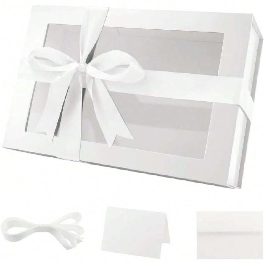 Large White Gift Box With Window, 13.5x9x4.1 Inches Clear Gift Box For Present Contains Ribbon, Card, Bridesmaid Proposal Box Witagnetic Lid (Glossy White),30187496 - 白色 - 查看 1