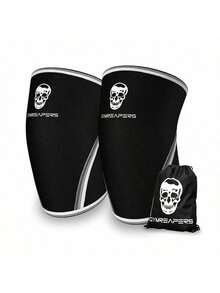 Gymreapers - Rodilleras (1 par) con bolsa de gimnasio, aprobadas por la IPF, para sentadillas, levantamiento de pesas y de potencia, mangas de neopreno de 7 mm, (negro/negro, talla M) - Blanco y negro - Ver 1