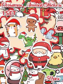 50pcs Adorable Christmas Animal Stickers Cute And Fun Designs Perfect For Scrapbooks, Water Bottles, Guitars, Parties, Suitcases, Toys, Arts & Crafts Decorative Stickers - Multicolor - View 8