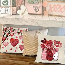 4pcs Valentine's Day Pillow Covers, Including Truck Floral, Heart Shape, Sofa Cushion Covers, Double-Sided Printed, Without Pillow Inserts - Red - View 8
