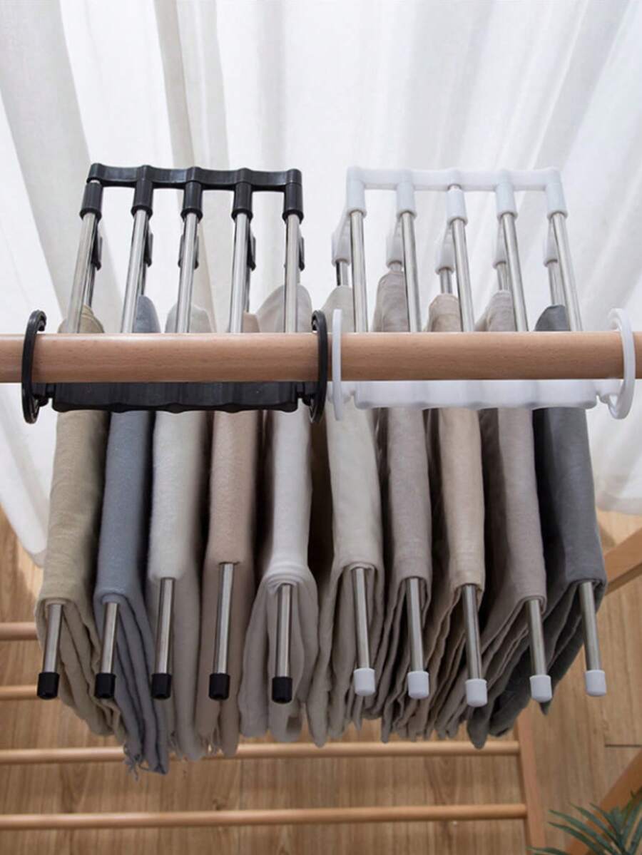 High-Quality, Practical, Multi-Layered, Multifunctional, And Discreet Folding Trouser Hanger, Ideal For Wardrobes. - Black - View 1