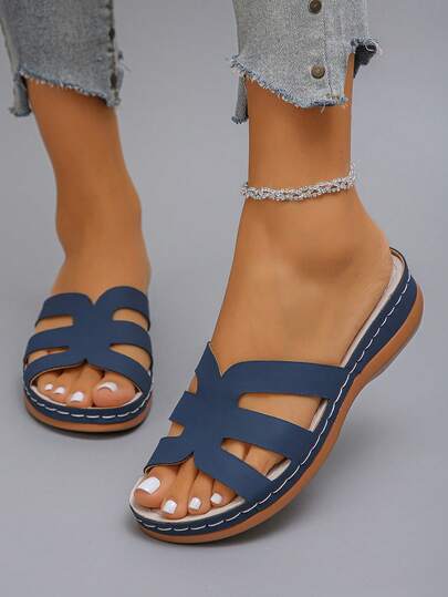 Plus Size 35-45 Summer Fashion Casual Color Changing Faux Suede Wedge Slide Sandals, Comfortable Outdoor Roman Slippers, Versatile Women Platform Thick Bottom Sandals