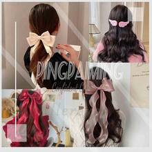 Vintage Long Silk Bow Hair Clip Barrette Ribbon Mesh Head Clip Headwear Pink Chiffon Bowknot Headpieces Hair Accessories For Women,Pink - 粉紅色的 - 查看 7