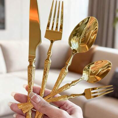 5pcs/20pcs/30pcs Stainless Steel Cutlery Set, Knife Fork Spoon Suitable For Kitchen, Restaurant, Wedding, Party, Holiday Gift