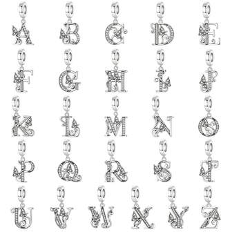 S925镀银独特蝴蝶字母A-Z吊坠珠，适用于手链、项链、钥匙扣、吊坠、DIY首饰制作，新年和圣诞节送给女性和女孩的礼物