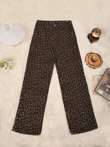 Jeans vintage Y2K à taille haute, imprimé léopard, avec poches latérales et jambes évasées. Pantalon en jean classique - Multicolore - Voir 6