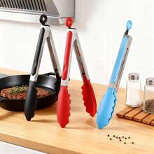 Silicone Food Tongs, Heat Resistant Grill Tongs, One-Piece Non-Slip Reusable Salad Tongs & Bread Tongs, Suitable For Kitchen, Party, Buffet, Appetizer, Barbecue - Multicolor - View 13