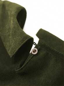 Corduroy Loose Long Sleeve Collared Dress, Winter Dress, Elegant Dresses For Women - Army Green - View 7