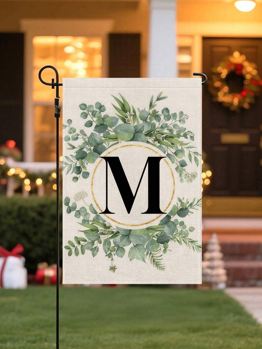 1 Piece/Linen Letter Flower Garden Flag 12x18 Inches Double-Sided Family Surname Letter Courtyard Flag, Suitable; Birthday, Theme Party Outdoor Garden Decoration, Autumn Garden Flag, Halloween Garden Flag, Christmas Garden Flag, Autumn, Halloween, Christmas Decoration - 彩色 - 查看 1