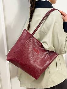 Large Capacity Women's Fashion Multifunctional Shoulder Bag, New Canvas Handbag, Stylish Design, Suitable For School, Commuting And Shopping (Pendant Not Included) - Burgundy - View 6