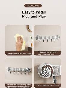 Suction Cup Mop Holder Wall-Mounted Clip Bathroom No-Drill Mop Rack Broom & Cloth Storage Hook Adhesive Mounting Shelf