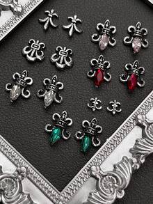 10个3D复古金银船锚十字鱿鱼美甲装饰合金万圣节美甲饰品Y2K酷炫甜辣金属美甲配件哥特暗黑朋克风闪亮白粉绿红水钻美甲宝石DIY礼物女孩适用亚克力美甲贴片手机壳鞋子衣服包包美甲用品 - 彩色 - 查看 2