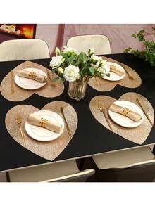 1/4/6片装情人节心形PVC餐垫 - 耐热防滑，适用于家庭和餐厅，红黑设计，浪漫餐桌布置 | 醒目图案餐垫 | PVC餐垫 - 彩色 - 查看 4