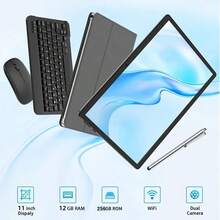 W&O 11-Inch Tablet PC, Android 15 Operating System, 2-In-1 Tablet With Keyboard, Mouse, Protective Case, Stylus, 256GB ROM + 12GB RAM, Supports 1TB Memory Card Expansion, 8+20MP Camera, Octa-Core Processor, 10000mAh Battery, 1280*800 IPS HD Display, Tab, Wi-Fi 6, Tablet, Tablet, Pad - Black - View 11