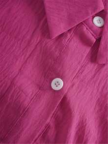 Women's Plus Shirt Solid Color Daily Casual Long Sleeve Bishop Sleeve Shirt Collar Regular Tops Daily Patchwork Buttons - Hot Pink - View 5