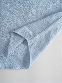 女士加大衬衫纯色日常休闲长袖主教袖衬衫领常规上衣日常拼布纽扣