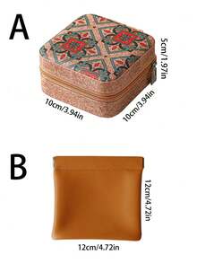 1pc Mini Retro Jewelry Box Earrings, Rings, Necklaces, Travel Storage Box, Jewelry Earrings, Elegant Style Printed Jewelry Box, Multi Functional Jewelry Storage Box, Zipper Convenient Jewelry Bag, Exquisite Cosmetics And Lipstick Storage Bag, Mother's Day Gift, Girls' Gift, Handbag Storage, New Cork Pattern Multi Compartment Large Capacity Jewelry Box, Luxury PU Leather Jewelry Box, Mini Flip Storage Women's Jewelry Gift, Mother's Storage Box Back To School