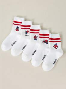 Marvel 1/5双蜘蛛侠袜子，包括蜘蛛侠红白条纹短袜、女童袜、男童袜、儿童袜、荷叶边袜、黑白条纹中筒袜、女童短袜、男童短袜、柔软透气低帮袜、防滑船袜、酷炫卡通图案短袜，适合日常穿着/派对礼物/复活节/春夏/薄款，酷炫卡通图案短袜，可爱休闲风格，适合日常穿着/派对礼物/夏季/情人节/返校季，卡通趣味，简约百搭的礼物袜，学生运动短袜 - 彩色 - 查看 3