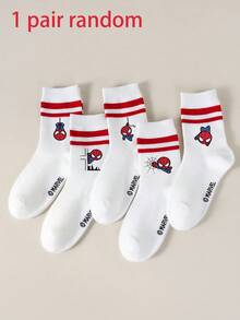 Marvel 1/5双蜘蛛侠袜子，包括蜘蛛侠红白条纹短袜、女童袜、男童袜、儿童袜、荷叶边袜、黑白条纹中筒袜、女童短袜、男童短袜、柔软透气低帮袜、防滑船袜、酷炫卡通图案短袜，适合日常穿着/派对礼物/复活节/春夏/薄款，酷炫卡通图案短袜，可爱休闲风格，适合日常穿着/派对礼物/夏季/情人节/返校季，卡通趣味，简约百搭的礼物袜，学生运动短袜 - 彩色 - 查看 12