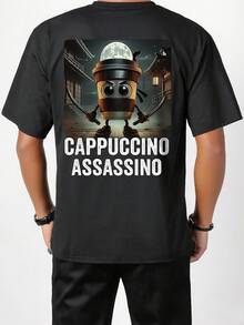 青少年男童学生休闲印花圆领短袖T恤，夏季上衣 - 黑色 - 查看 2