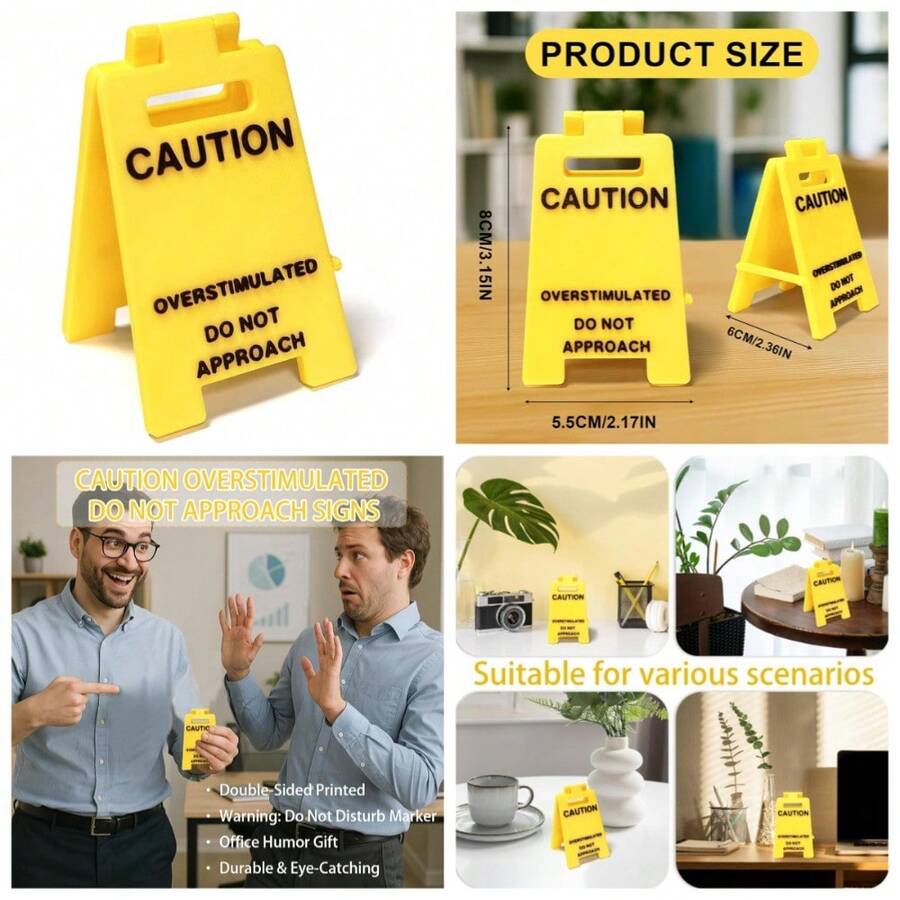 Caution Overstimulated Do Not Approach Sign Funny Office Desk Decor 3D Printed Warning Sign Humorous Prank Gift For White Elephant - 1 - 查看 1