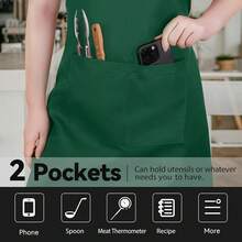 NLUS 2 Pack Kitchen Aprons With 2 Pockets For Women Men, Chef Aprons For BaFKing BBQ CooFKing, Green,Green - Green - 查看 8