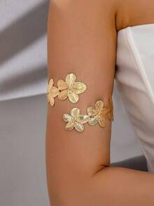 1 Pc Summer Flower Arm Cuff Women Floral Arm Band Arm Bangle Adjustable Size - Vàng vàng - Xem 1