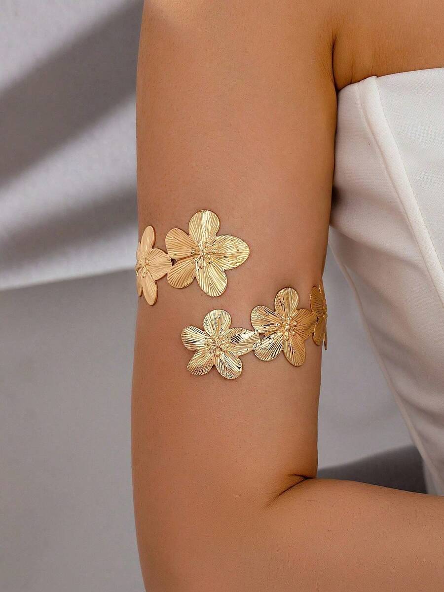 1 Pc Summer Flower Arm Cuff Women Floral Arm Band Arm Bangle Adjustable Size - Vàng vàng - Xem 1