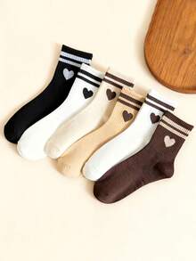 1/6 Đôi tất dài đến bắp chân họa tiết trái tim sọc kaki dành cho nữ - Tối giản, Thoải mái, Thường ngày, Mềm mại - Thích hợp để mặc hàng ngày, thể thao, phong cách đại học - Nhiều màu - Xem 5